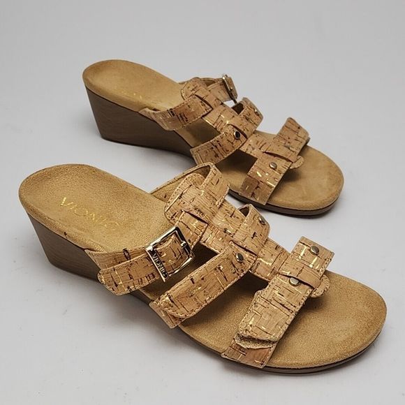 Vionic Radia Sandal Shoe 2" Wedge Heel Brown Cork Adjustable Women's 6 Slip On - Picture 2 of 16